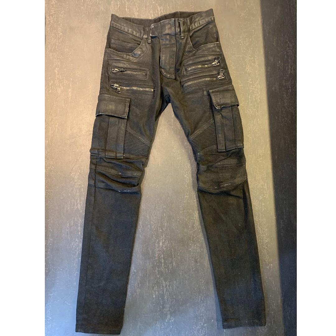 balmain waxed jeans