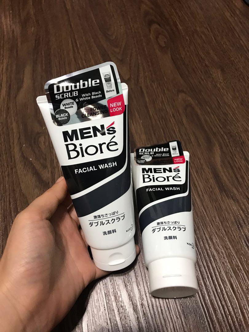 Biore Men's Facial Wash Double Scrub with Black & White Beads, Beauty