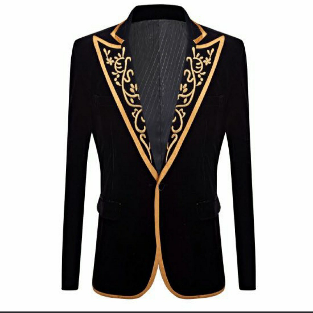 Men Blazer jacket Black Blazer embroidery prince men gold black