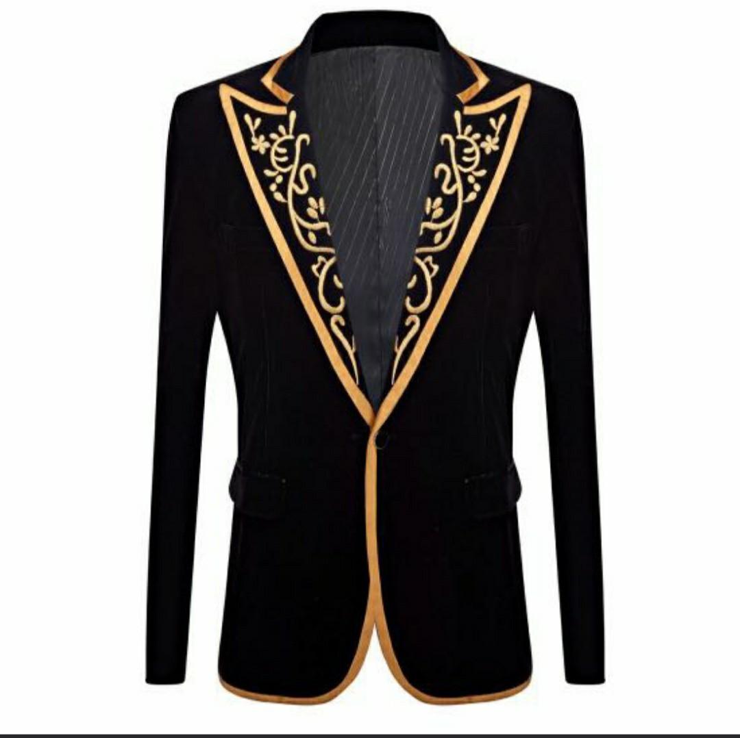 Mens black cheap blazer gold buttons