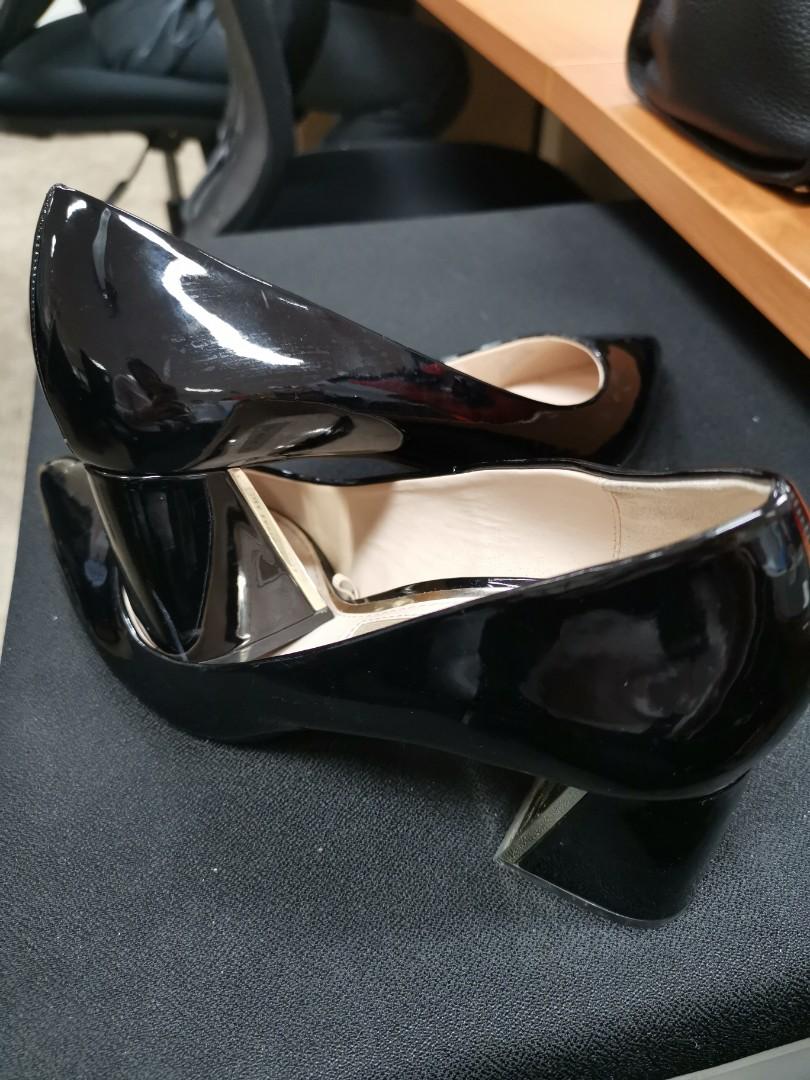 black stacked heels