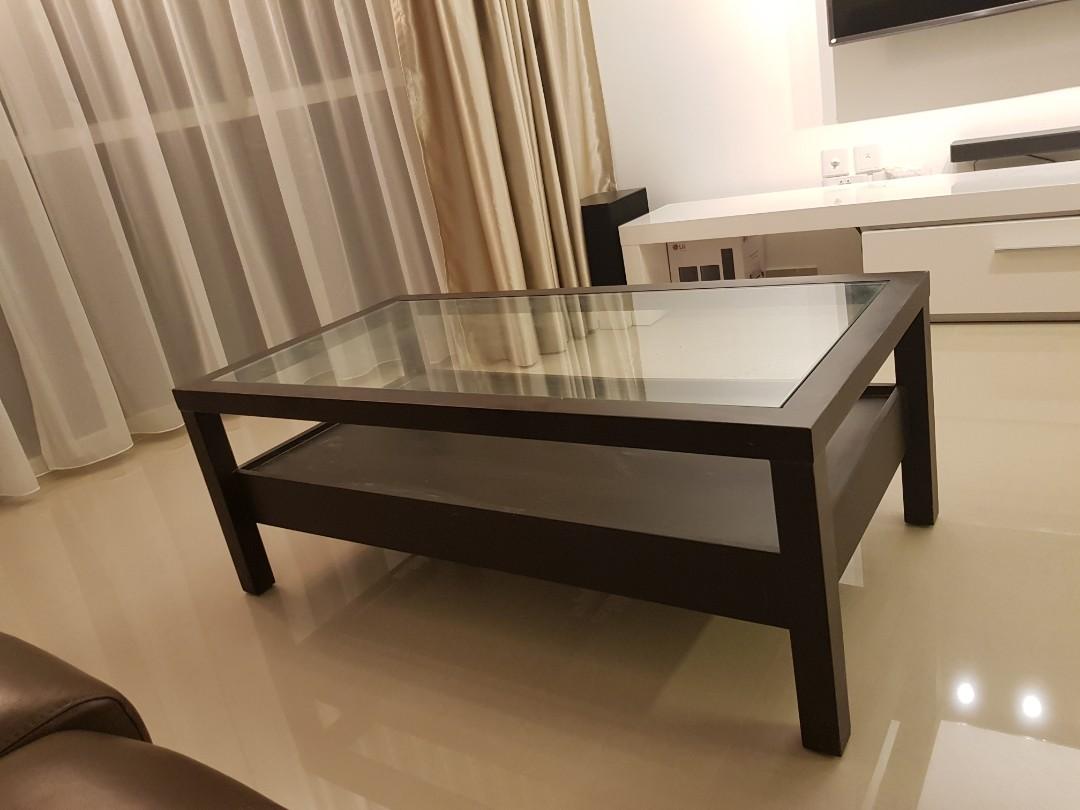 Classic Dark Wood Glass top coffee table, Furniture & Home Living