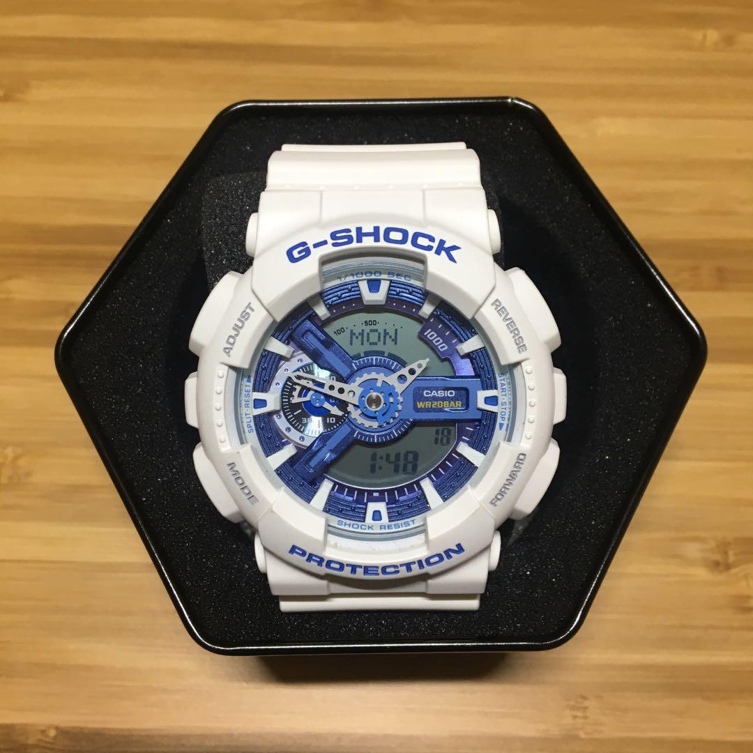 G-shock white blue 藍白手錶, 名牌, 手錶- Carousell
