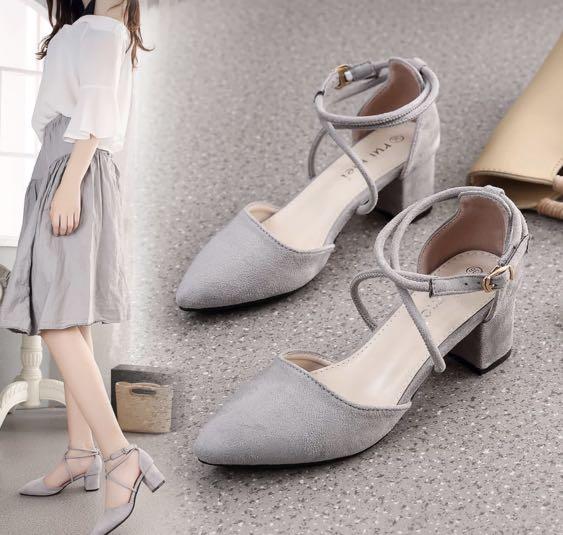 grey thick heels