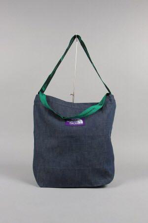 The north face purple outlet label denim logo tape tote