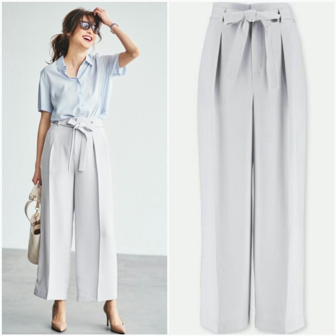 UNIQLO High Waist Ribbon Wide Leg Pants 