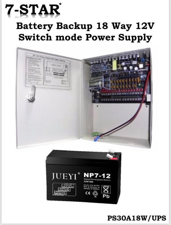 UPS CCTV Power Supply Unit Box Features12V/30A/18CH, 12V/7Ah UPS