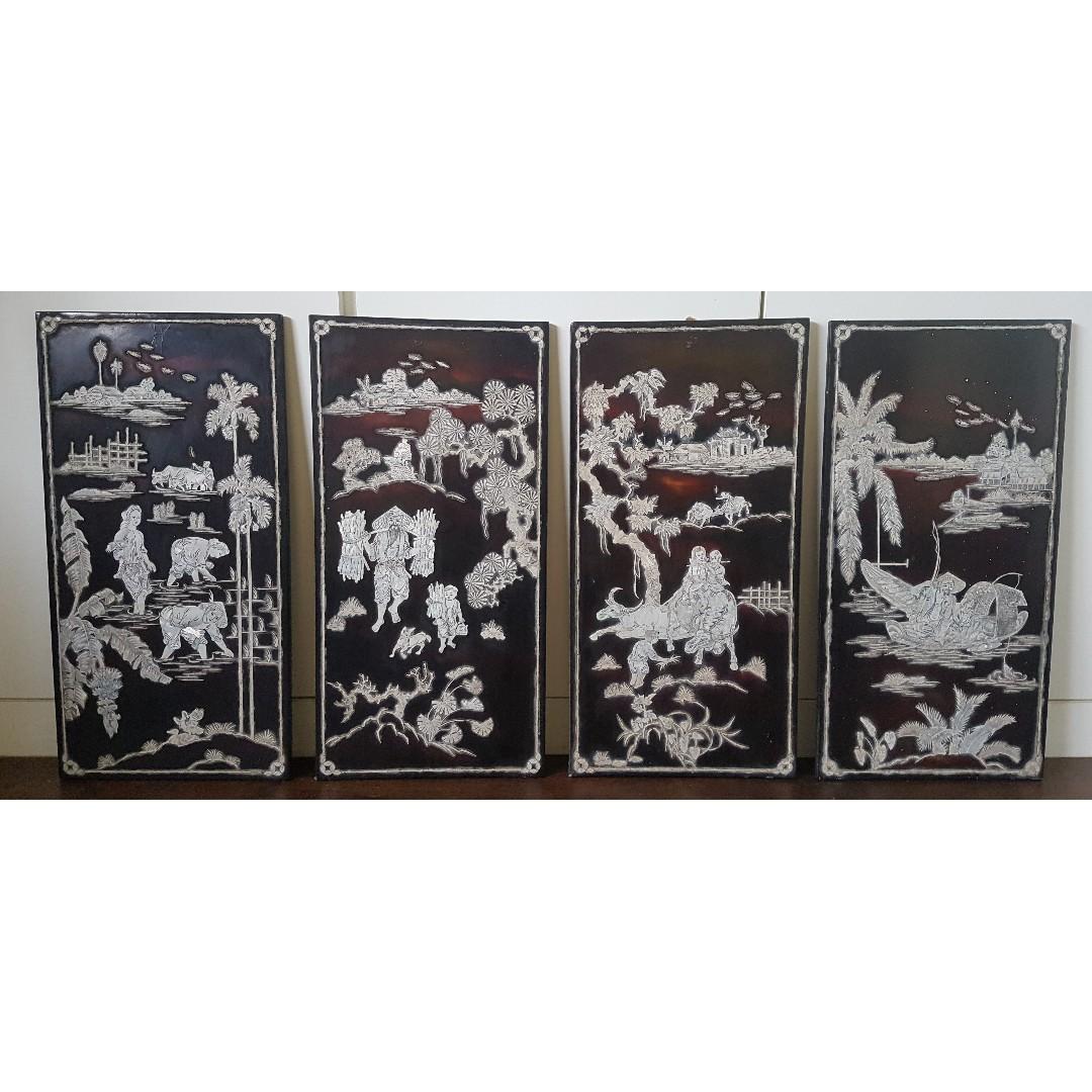 4 Pieces Vintage Mother Of Pearl Wall Art Furniture Home Decor