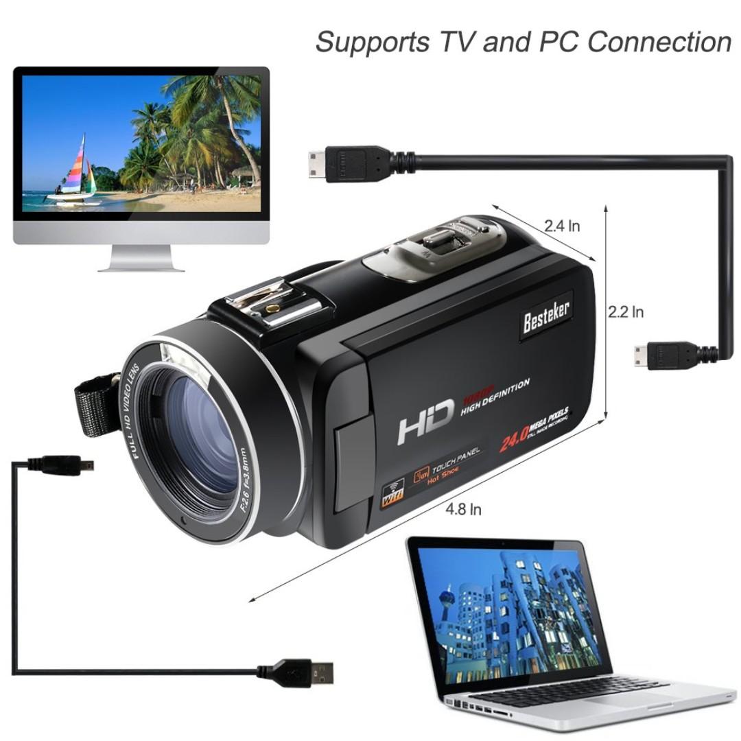Besteker Camcorder 1080P 30FPS WiFi Camcorders with External Microphone