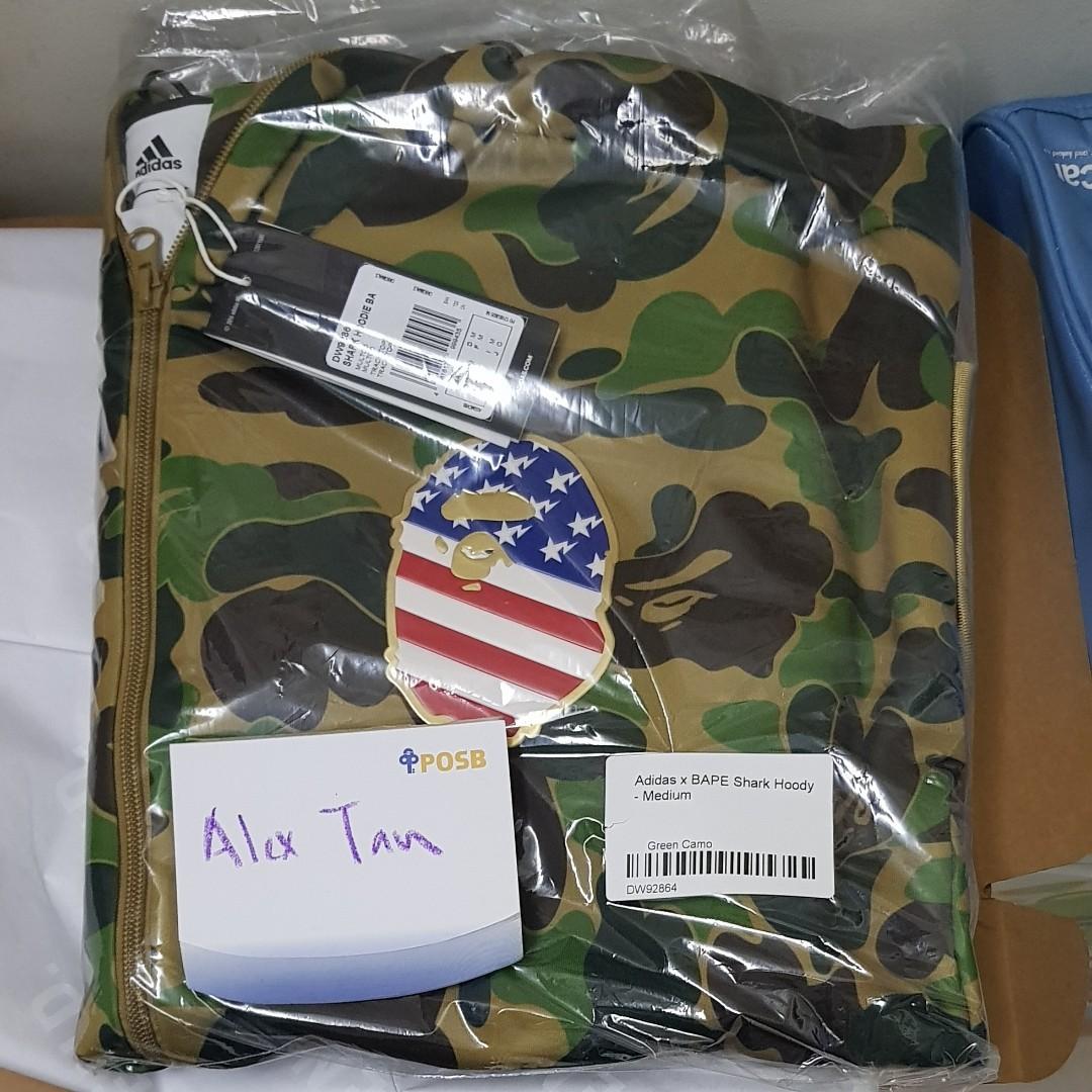ADIDAS X BAPE SHARK HOODY CAMO GREEN Women s Fashion Tops