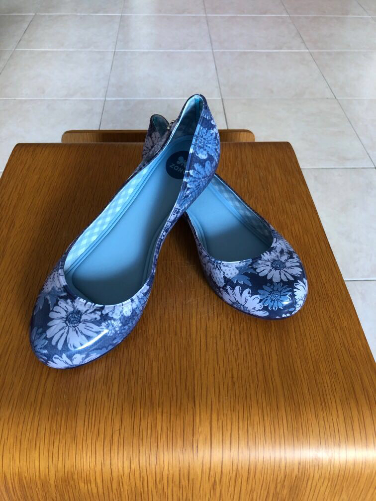 blue floral flats