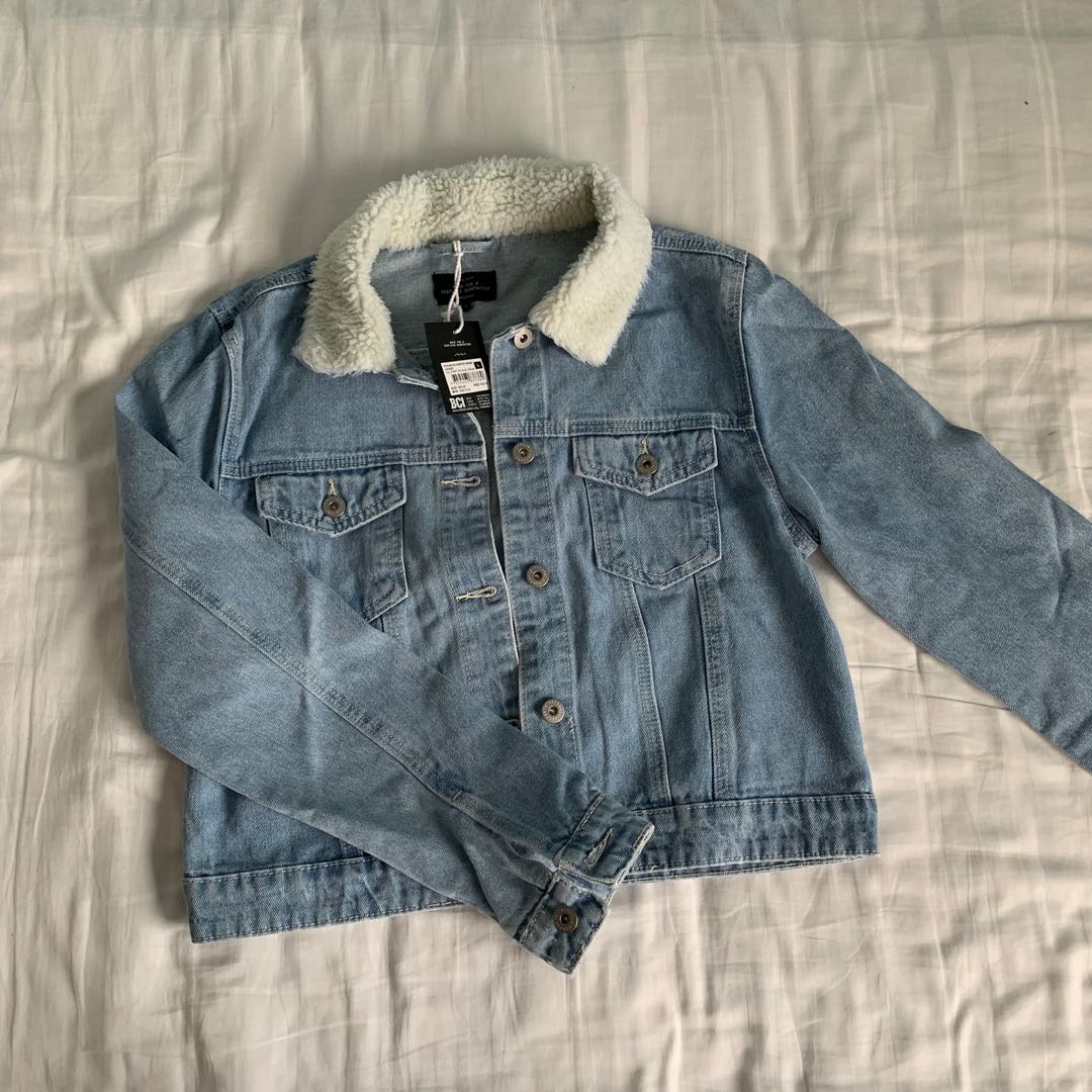 $70 factorie wool collar denim jacket 