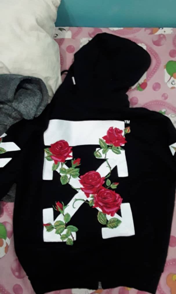 Off white black rose store hoodie