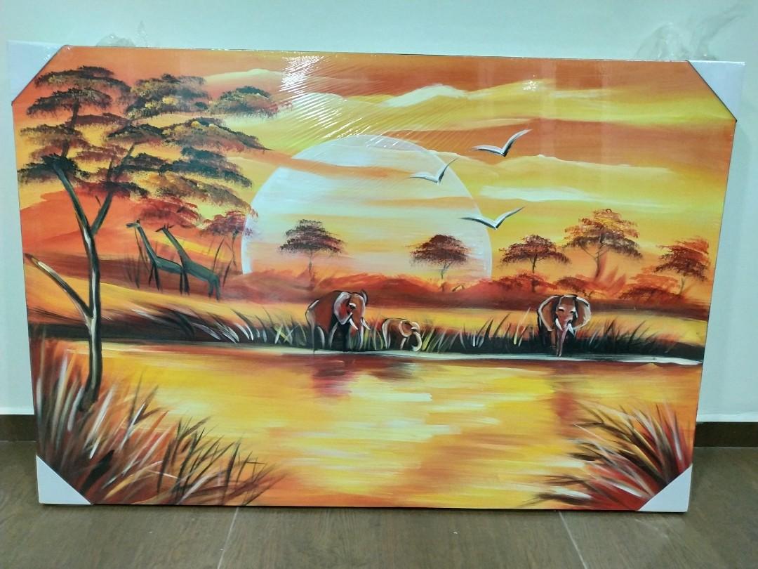 Oil Painting Of Animals During Sunset Design Craft Art