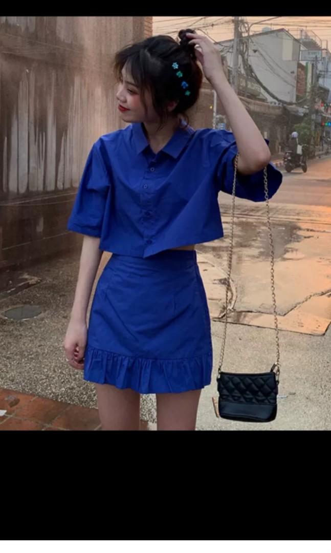 ruffle detail top and pleated trouser set