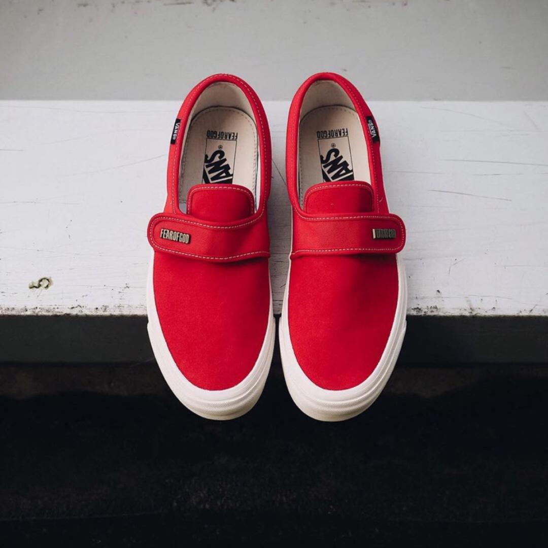 fear of god vans red slip on