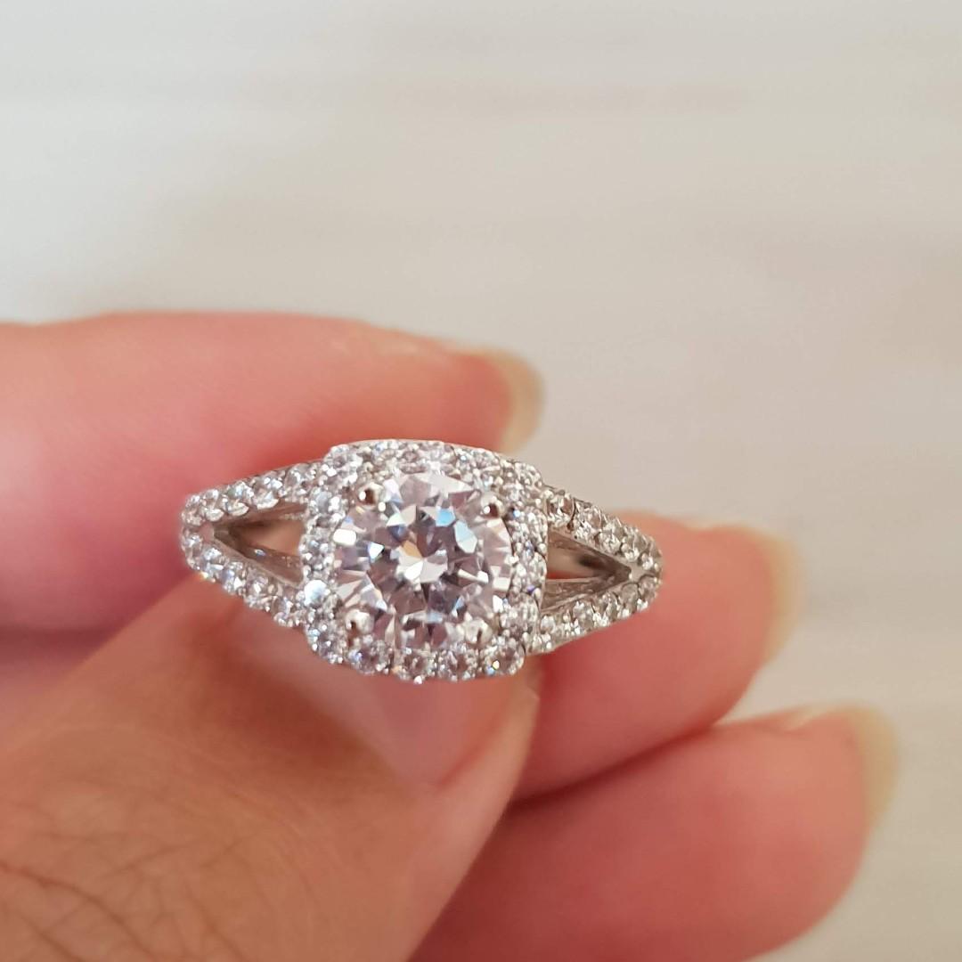 White Gold Sterling Silver Fairytale Cathedral Diamond CZ Ring Wedding Engagement 925