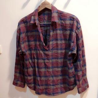 全新！日本帶回！VIS深酒紅紫格格紋襯衫