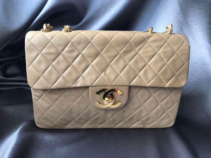 100% authentic vintage Chanel beige Maxi jumbo lambskin, Luxury, Bags &  Wallets on Carousell