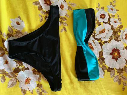 ROXY black & aqua blue 2 pc swim wear