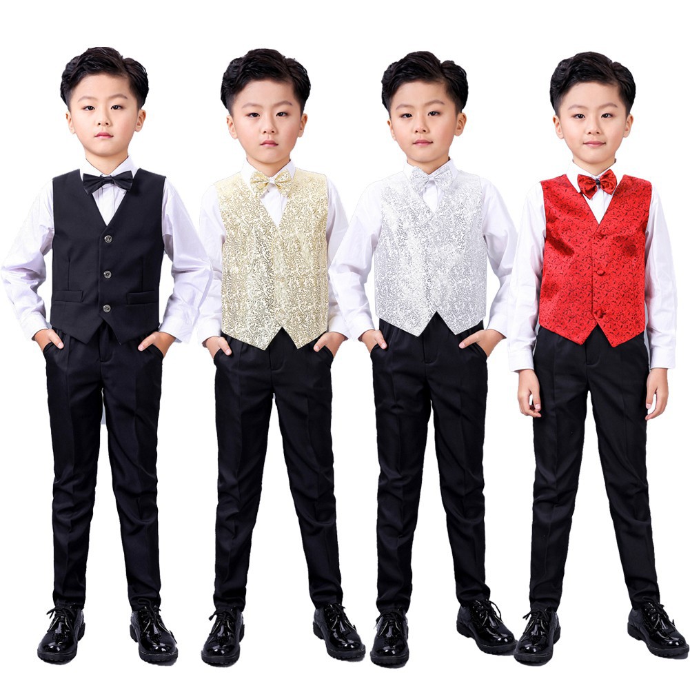 4pcs Boys Suit Set Wedding Formal Occasion Kids Outfits Vest Shirt Tie Pants Babies Kids Babies Kids Fashion on Carousell