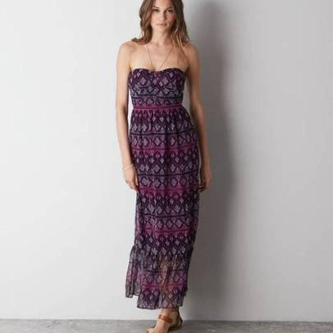 American Eagle AE Printed Corset Maxi Dress Pink Purple Women s