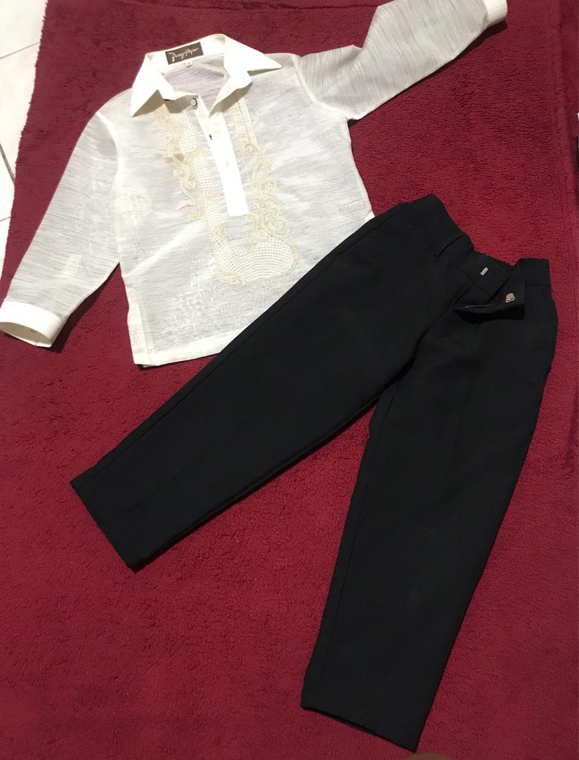 Barong Tagalog with Black Slacks, Babies & Kids, Babies & Kids Fashion