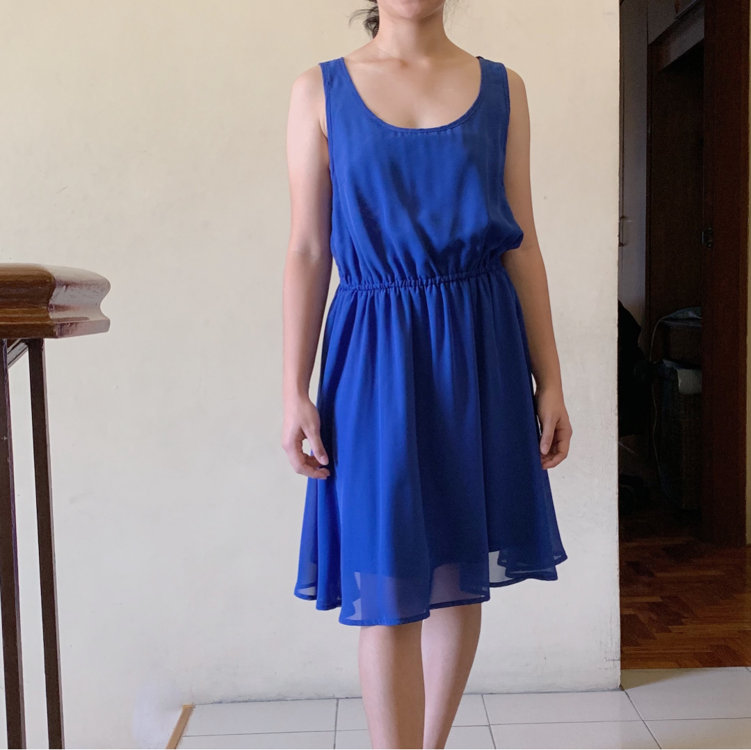 Blue Chiffon Dress, Women's Fashion, Dresses & Sets, Dresses on Carousell