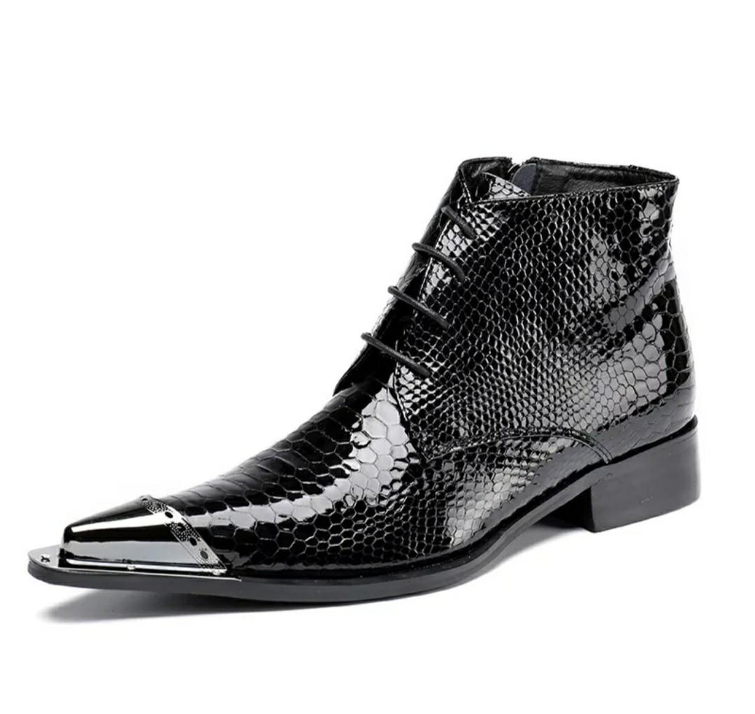 Boots men black genuine leather men pointed boots metal Men s