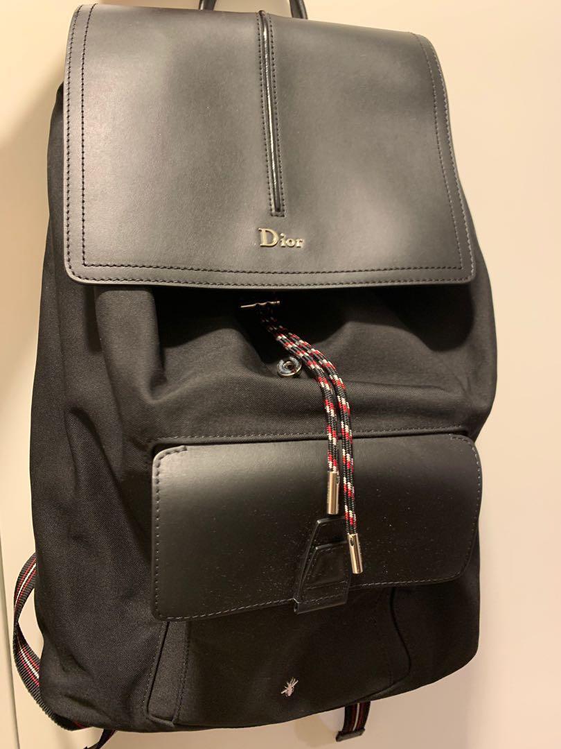 Black calfskin and black nylon backpack with red detailing clearance