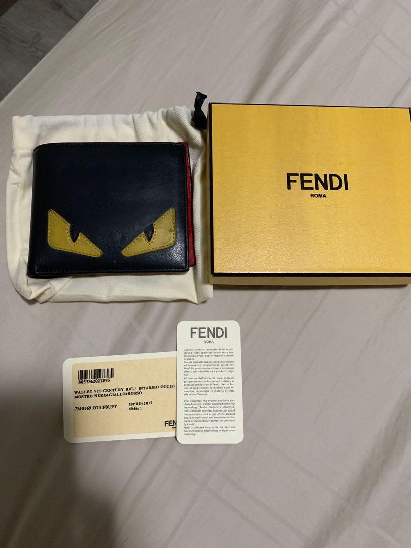 Fendi Monster Eyes Leather Bi-Fold Wallet, Blue/Yellow - Bergdorf