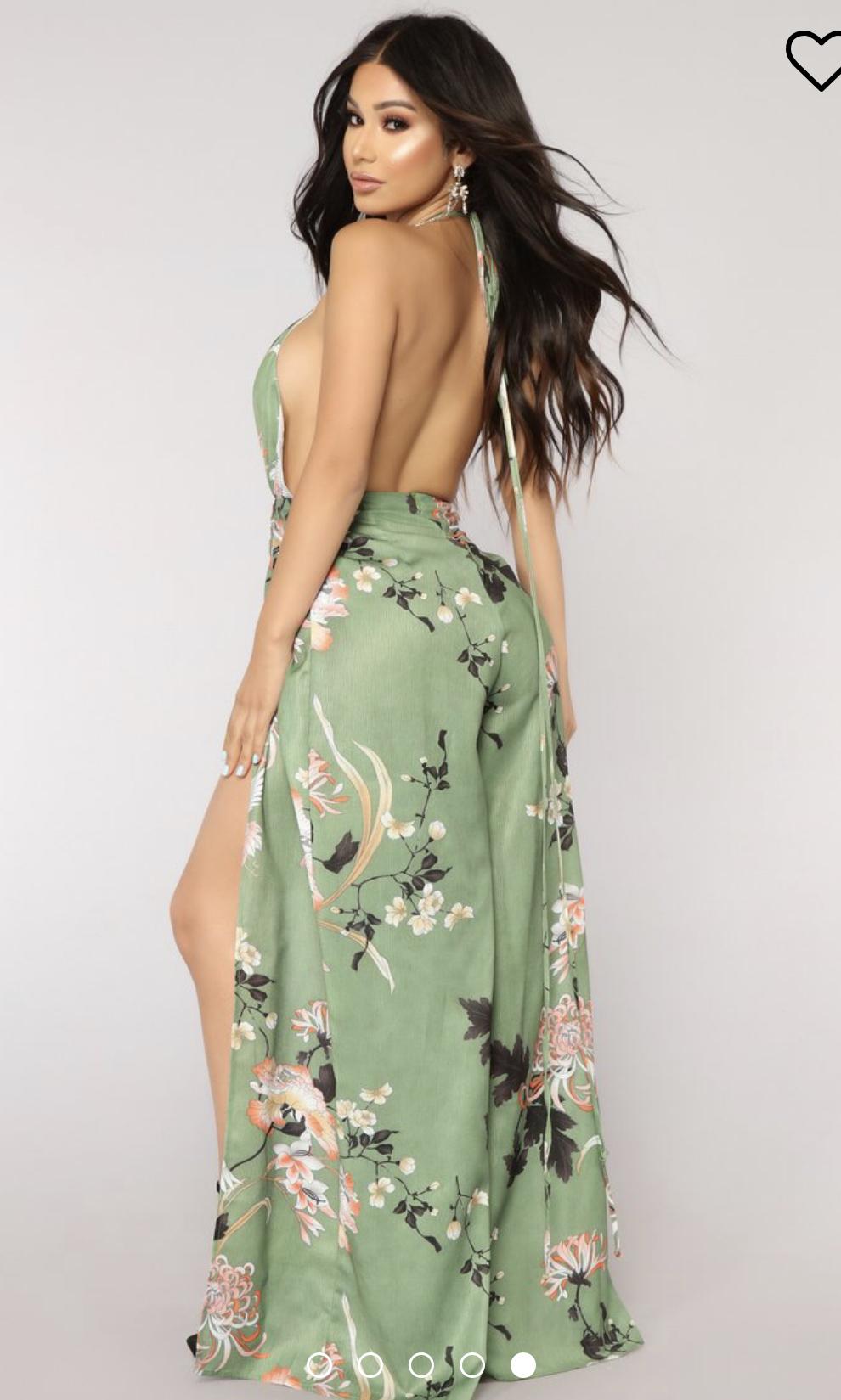 green backless jumpsuit