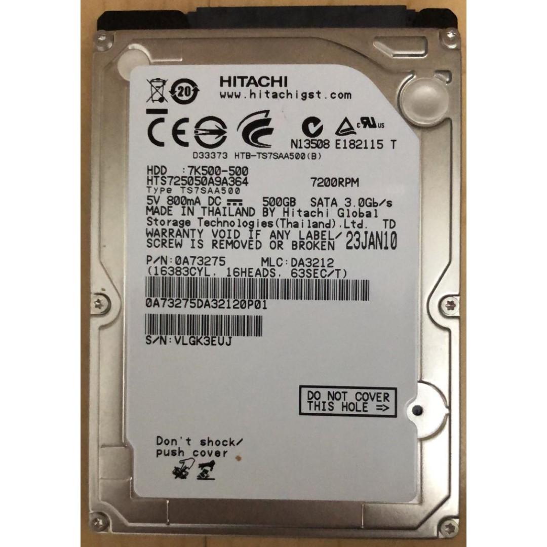Hitachi 2 5 Sata 500gb Hard Drive Model Hts725050a9a364 Electronics Computer Parts Accessories On Carousell