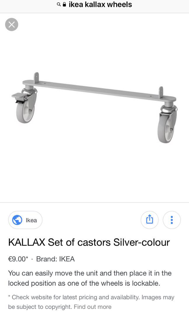 Silver-Colour Set of castors 4x48 cm 2 X IKEA KALLAX