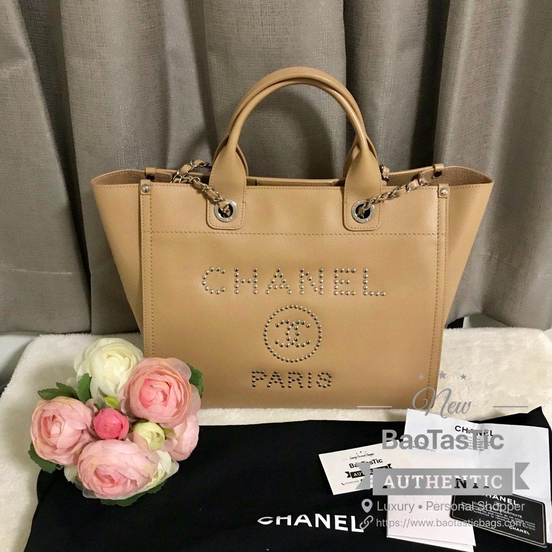 Chanel Studded Deauville Caviar Leather Tote Bag in Black