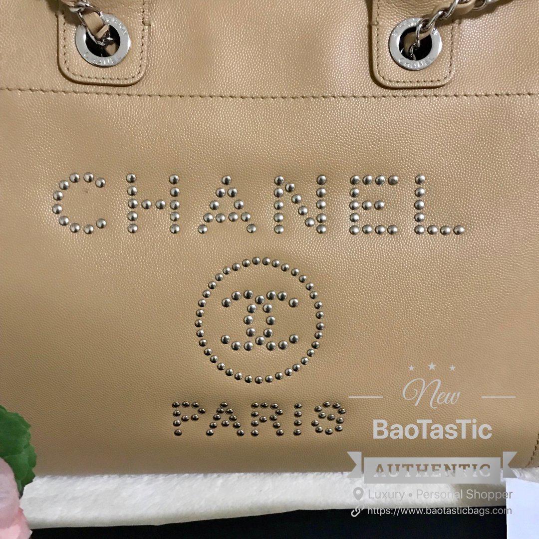 Like New CHANEL Deauville Leather Studded Tote Bag Small, Women's