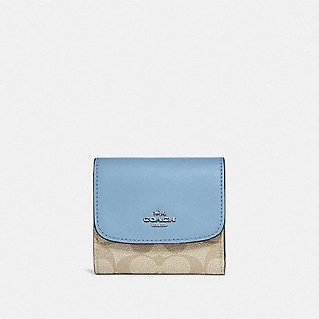 NEW Coach Small Wallet in Signature Canvas in Light Khaki Seafoam Silver