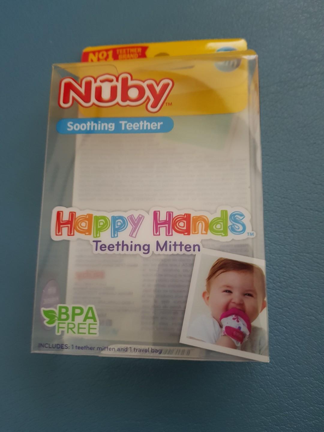 Nuby Soothing Teething Mitten with Hygienic Travel Bag Grey