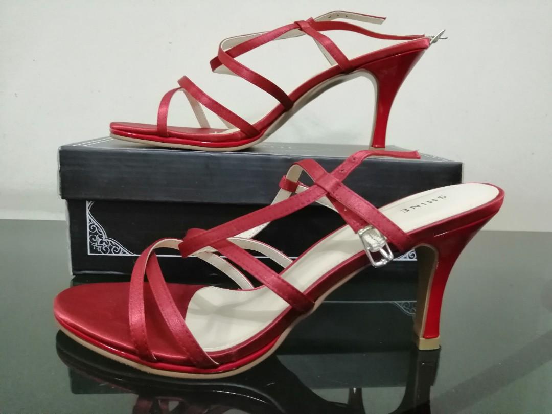 red satin strappy heels