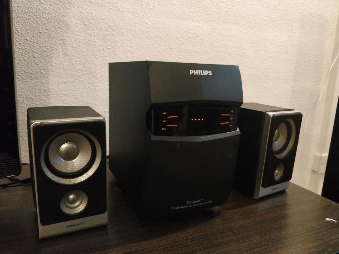 philips dhoom fm 2.1 multimedia speaker system remote