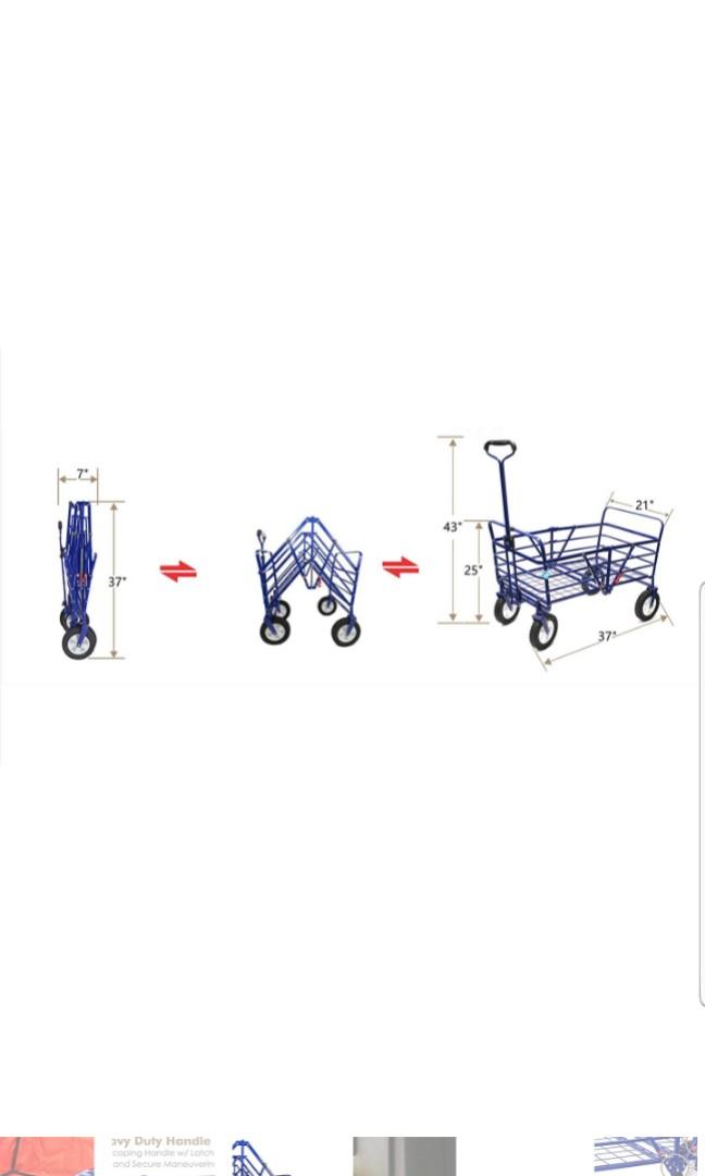 Sapphire Blue with Red Basket WonderFold Outdoor Next Generation 2-in-1 Heavy Duty Folding Wagon Field Work Garden Utility Cart with Polyester Basket