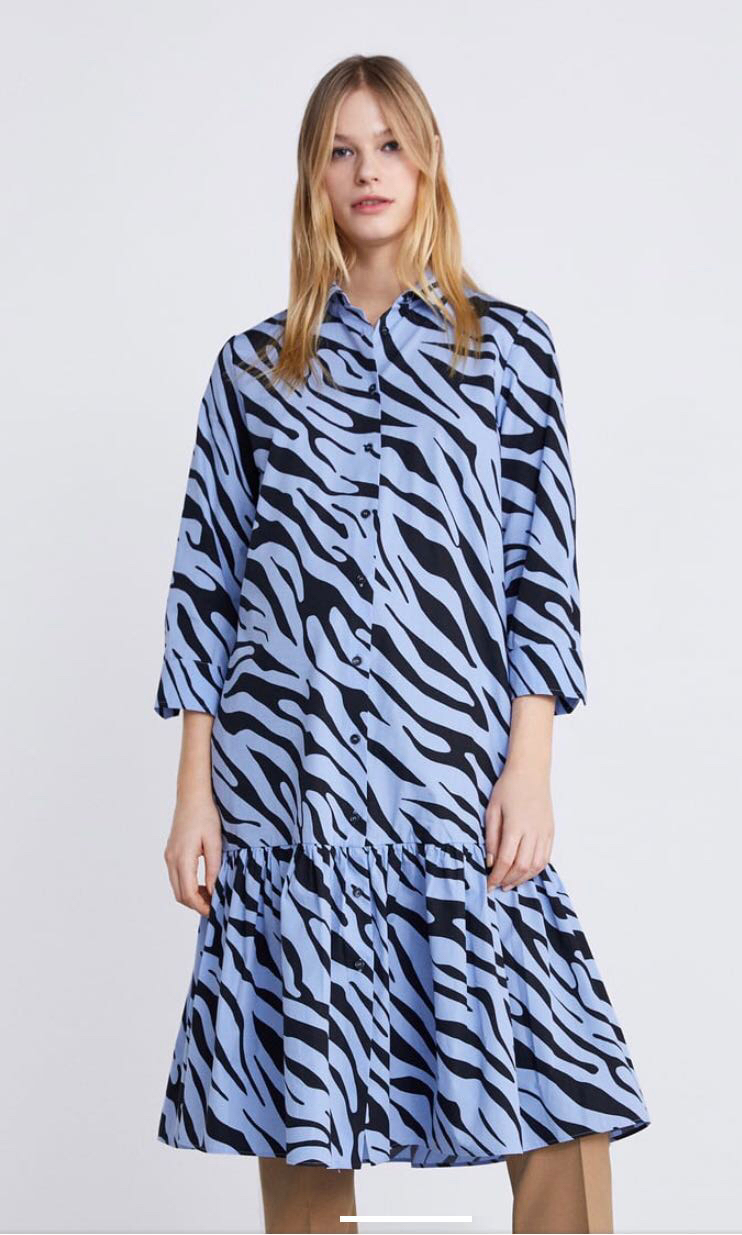 zara blue zebra dress