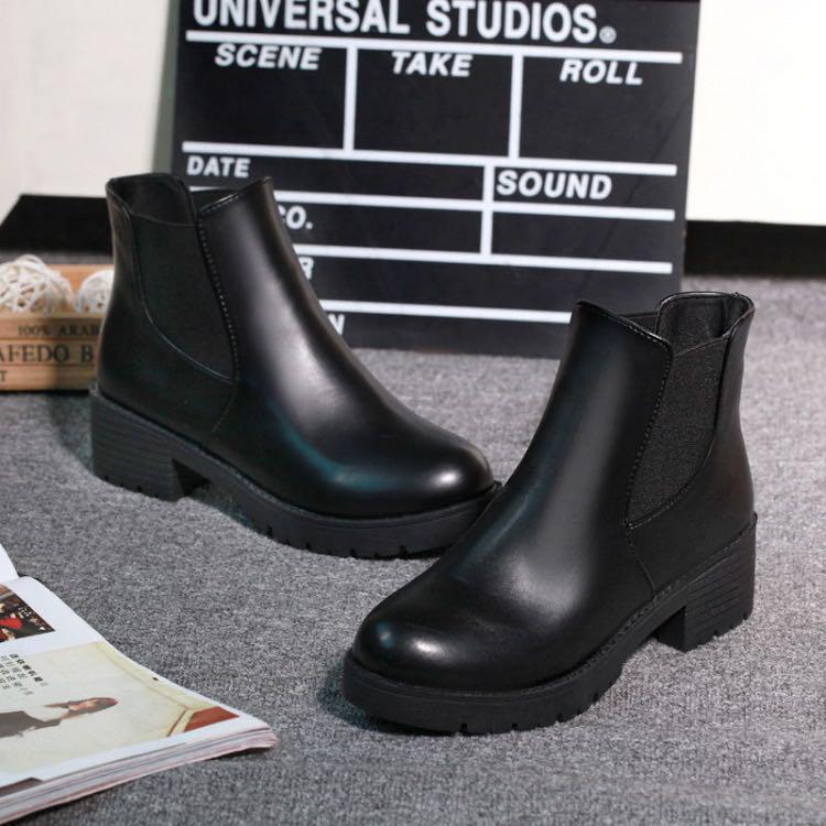 50 black chunky boots heels ulzzang basic tumblr shoes sneakers
