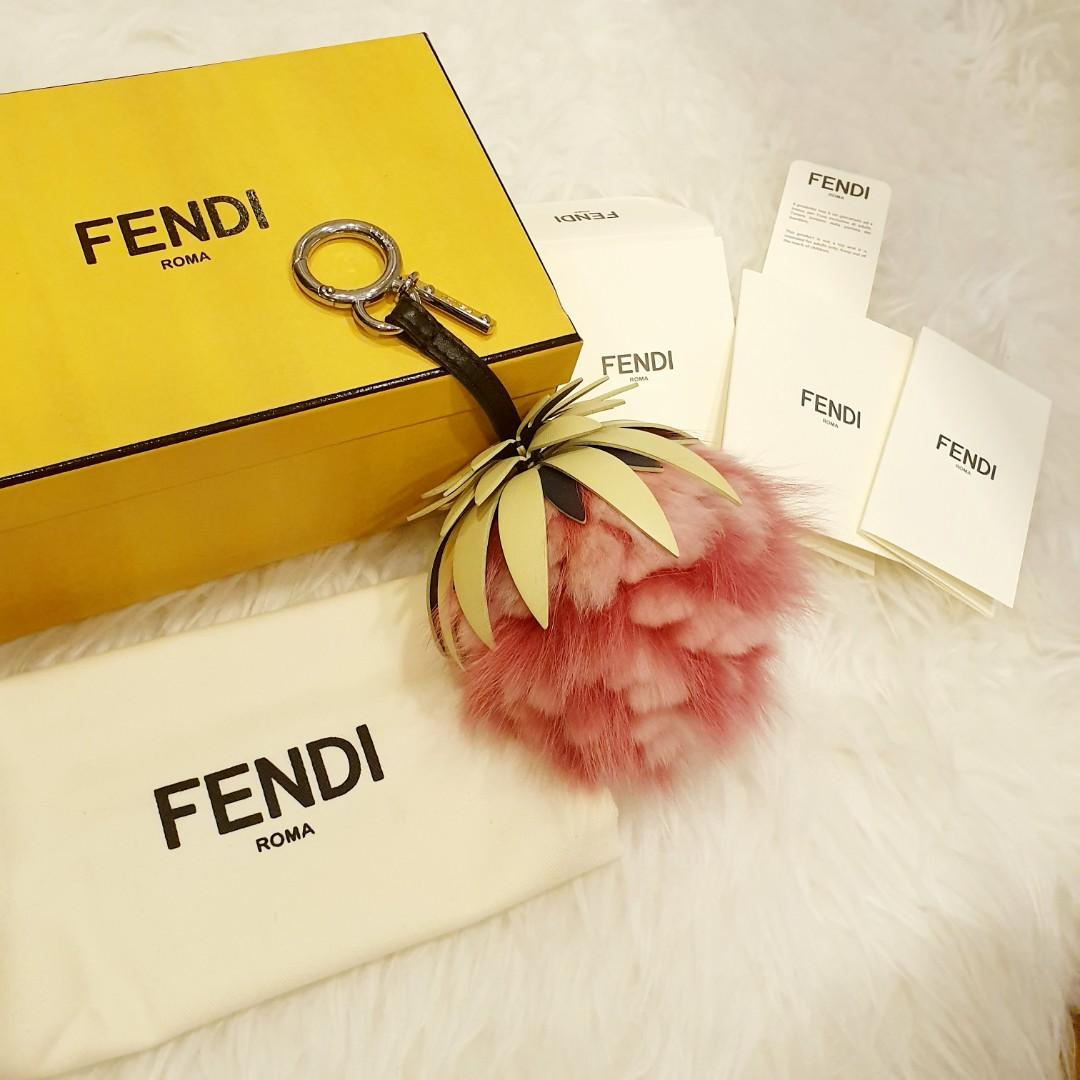 Fendi Fruits Fox Fur Bag Charm in Pink