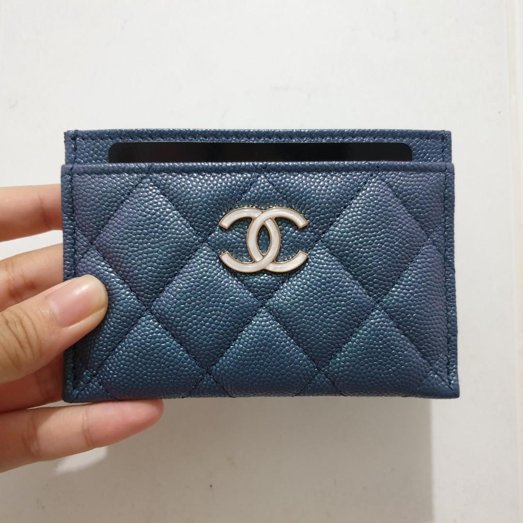 CHANEL Lambskin Quilted Flap Card Holder Wallet Light Blue 723909   FASHIONPHILE