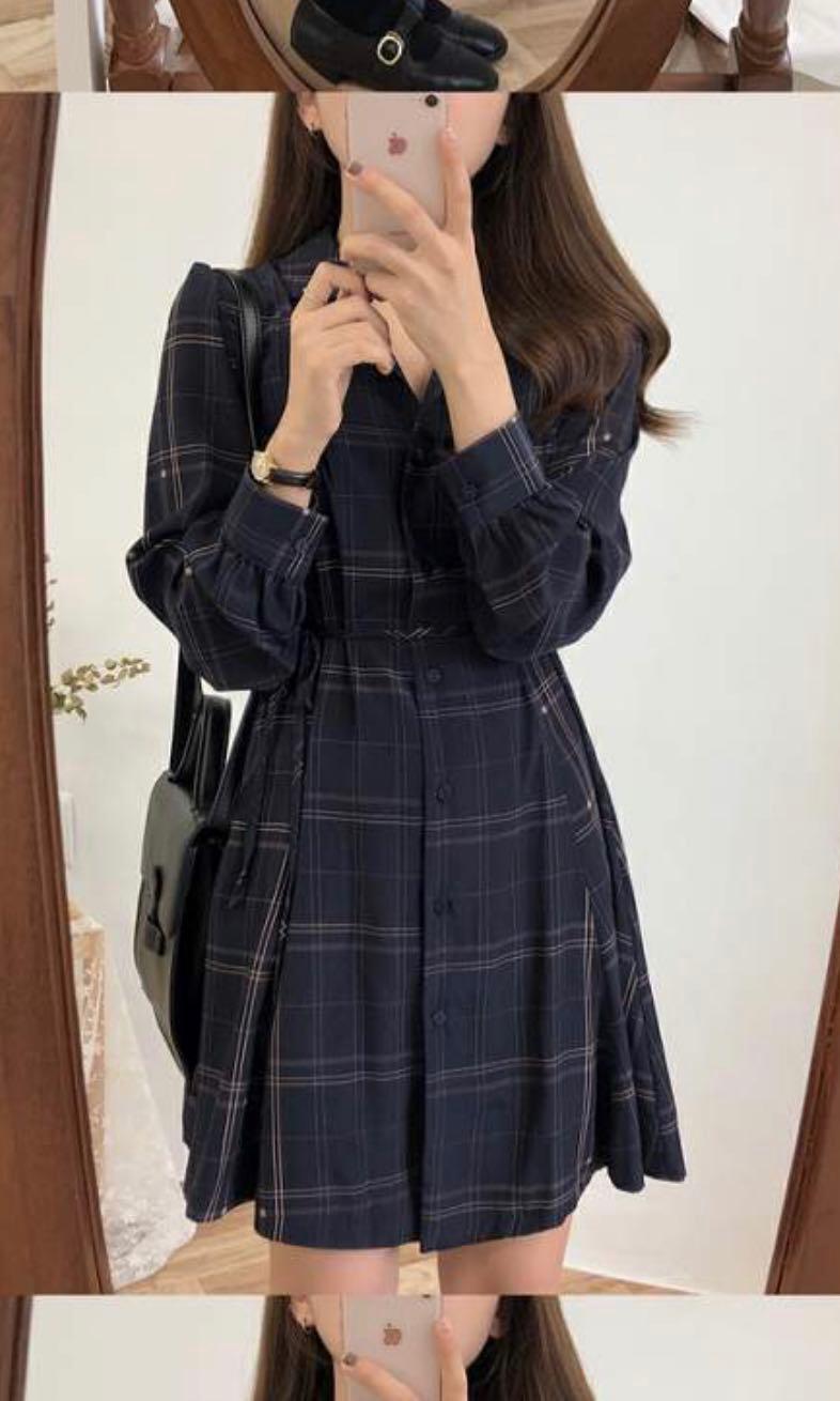 Dark blue plaid dress Clearance