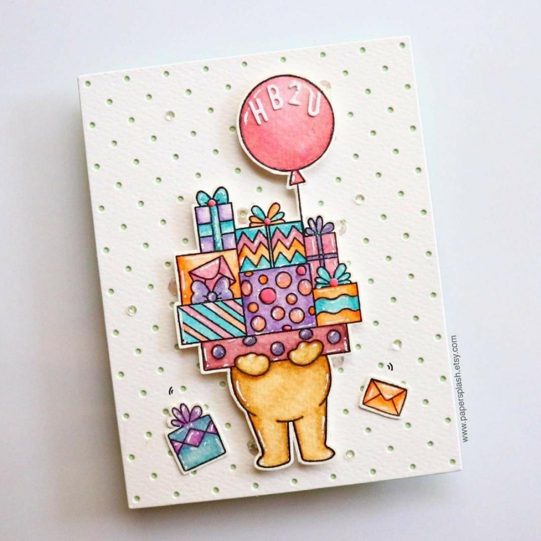 Happy Birthday Card Handmade Birthday Card Bear With Gifts