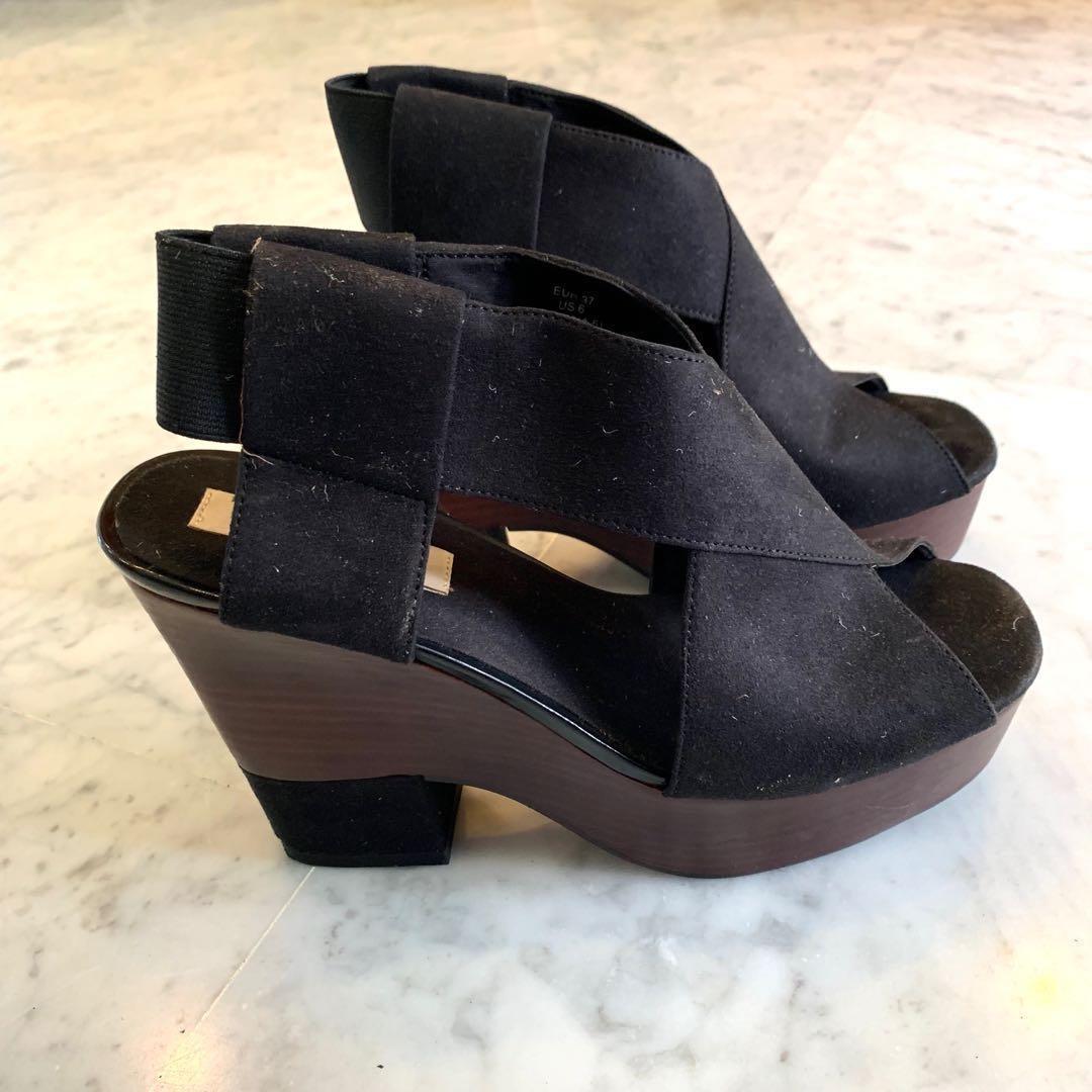 H M Black Platform Chunky Heels Shoes Womens Women S Fashion Shoes Heels On Carousell