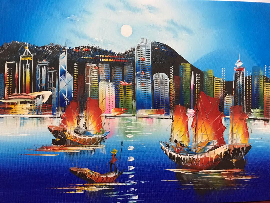 Oil Painting Hong Kong Night View Design Craft Art Prints