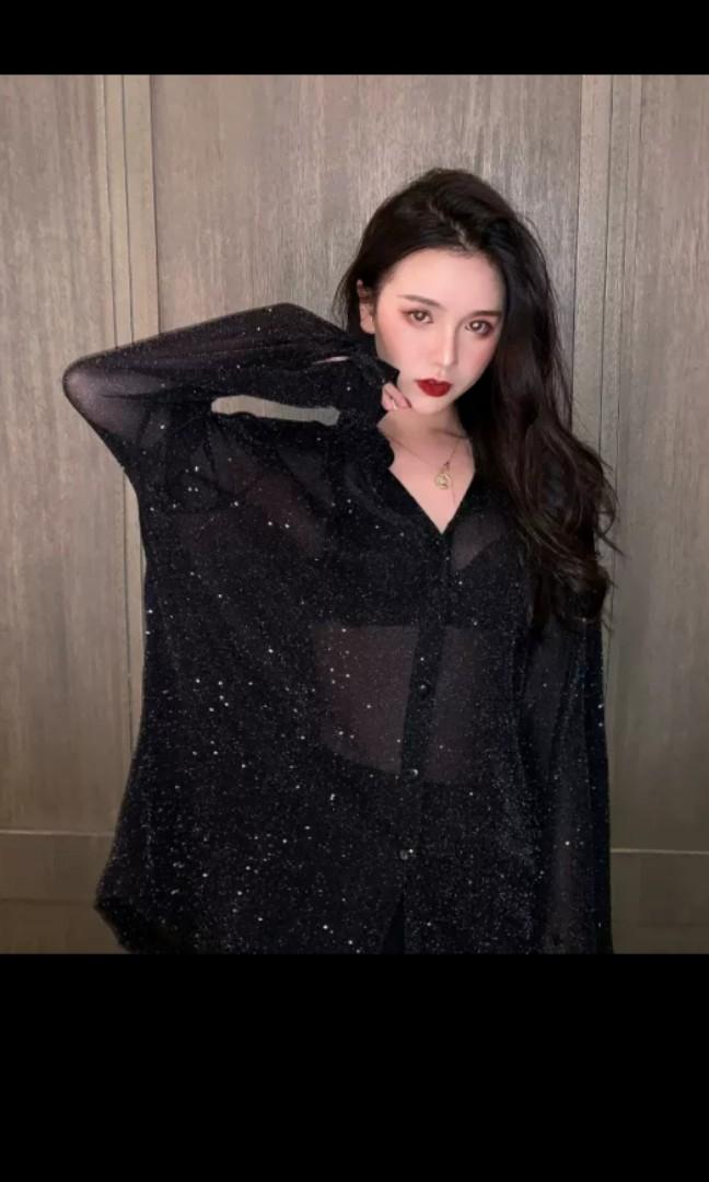 sparkly mesh long sleeve top